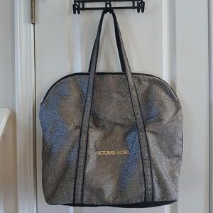 Victoria's Secret metallic glittery gold and black tote bag fold over top